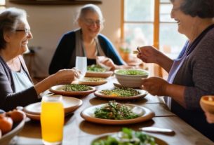 Community lunch club setup with food.