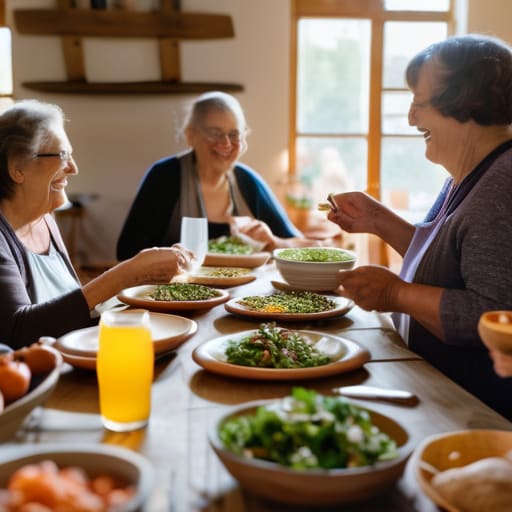 Community lunch club setup with food.